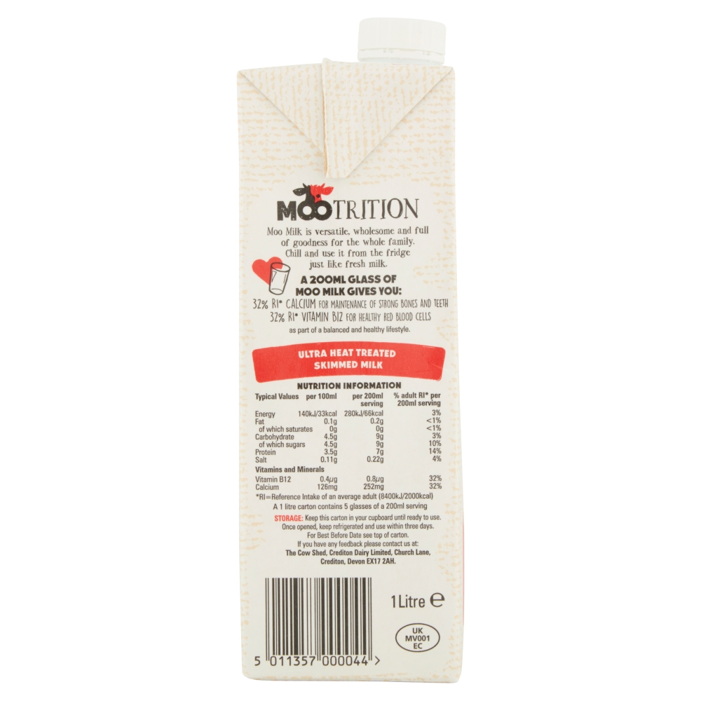 Moo Skimmed Milk 1 Litre - Crediton Dairy